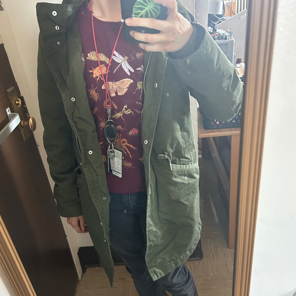 Green Coat Jacket Women Small Military Parka with Hood Winter Warm